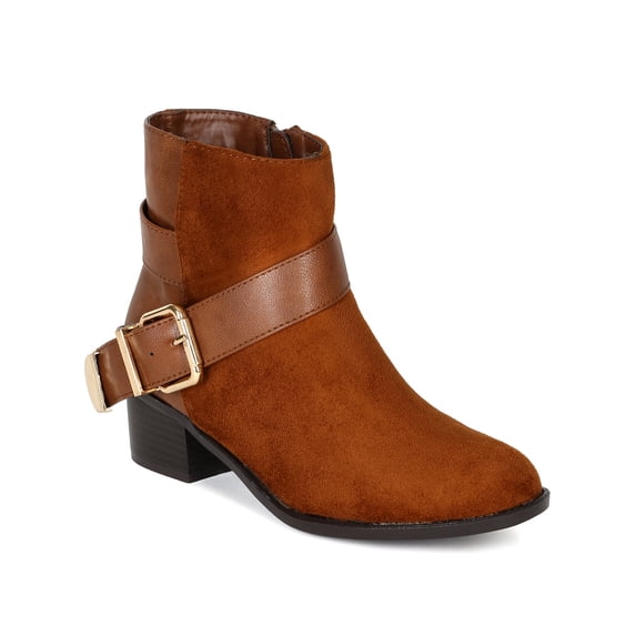Breckelles Capital-12 New Women Mix Media Almond Toe Oversize Strap Ankle Bootie