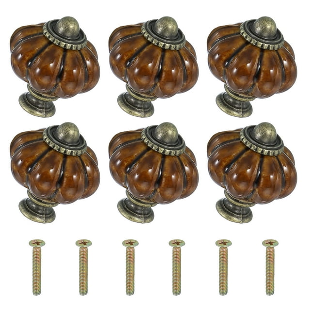 6 Paquetes de Perillas de Cerámica, Perillas de Cajón de Cerámica en Forma de Calabaza con Tornillo de Montaje M4 x 25mm para Cajón de Armario, Café
