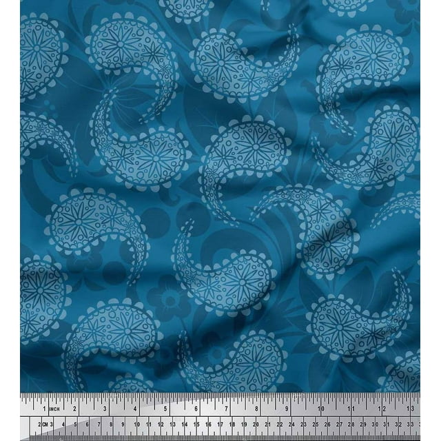 Soimoi Polyester Crepe Fabric Paisley & Floral Artistic Printed Craft Fabric by The Yard 52 Inch Wide