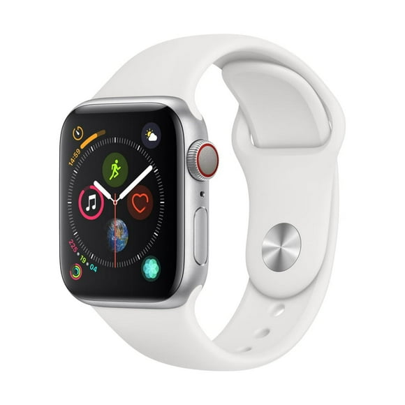 Restored Apple Watch Series 4 + Cellular 44mm Silver Aluminum Case with White Sport Band, (Refurbished)