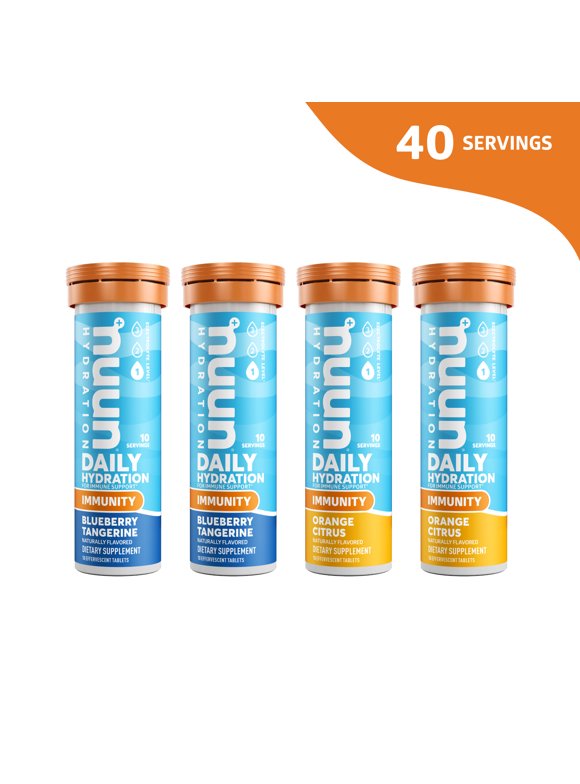 Nuun Immune Support Hydration Supplement - Blueberry Tangerine + Orange Citrus - 4 Tubes (40 Servings)