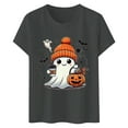 thumbnail image 7 of Womens Summer Tops Round Neck Ghost Pumpkin Letter Graphic Print Short Sleeve Womens Summer Clothes,Grey,2XL, 7 of 7