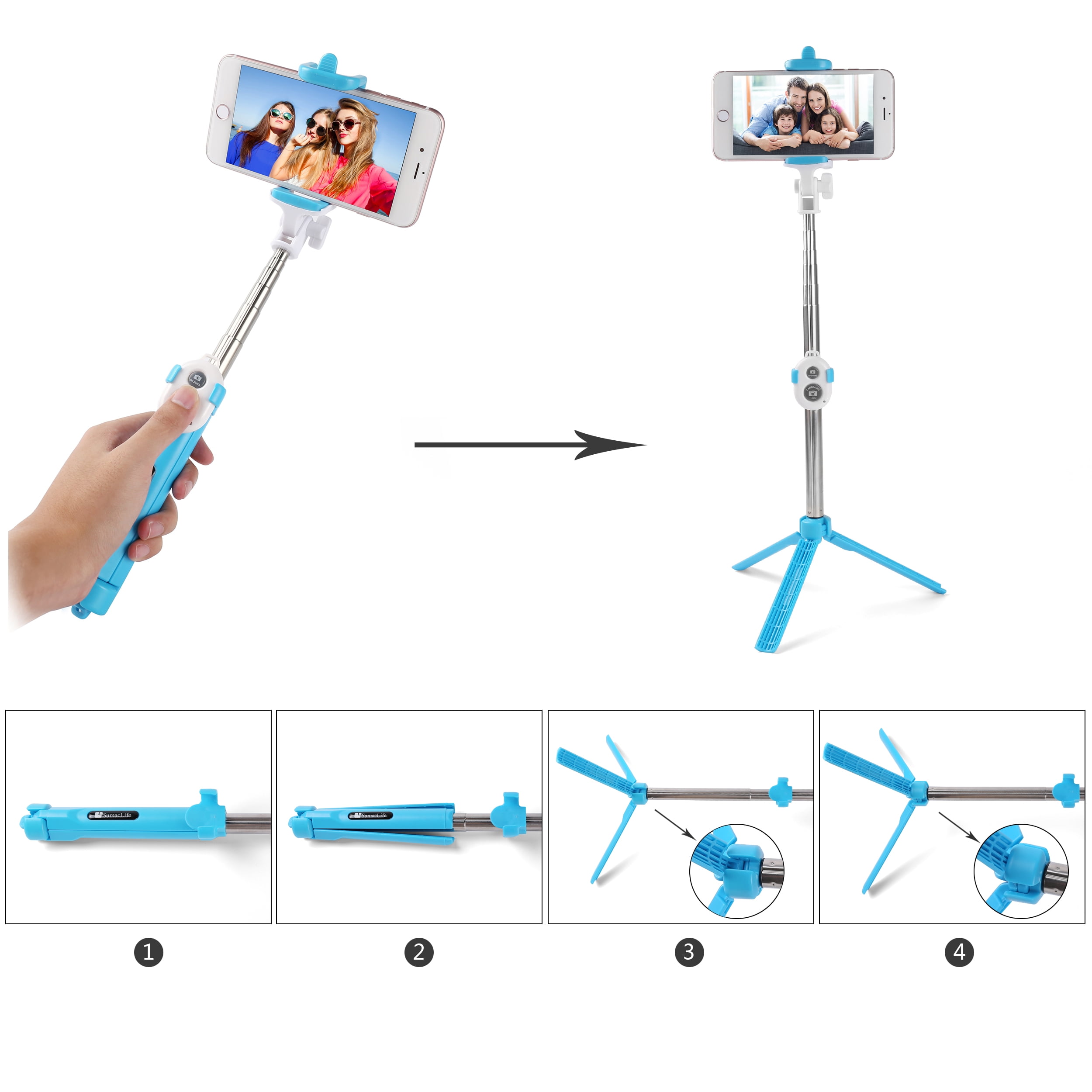 BUNDLE: Vegan Leather Vertical Crossbody Smartphone Pouch Wallet (Green) & Selfie Stick Mini Tripod (Aqua) - for Smartphones up to 6.5-inch, Removable Adjustable Shoulder Strap