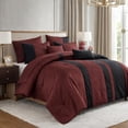 thumbnail image 2 of 9-Piece Burgundy Black Comforter Set, Soft Geometric Striped Quilted Lightweight Bed in a Bag with Comforter & Sheet Set for All Seasons, Queen Size, 2 of 7