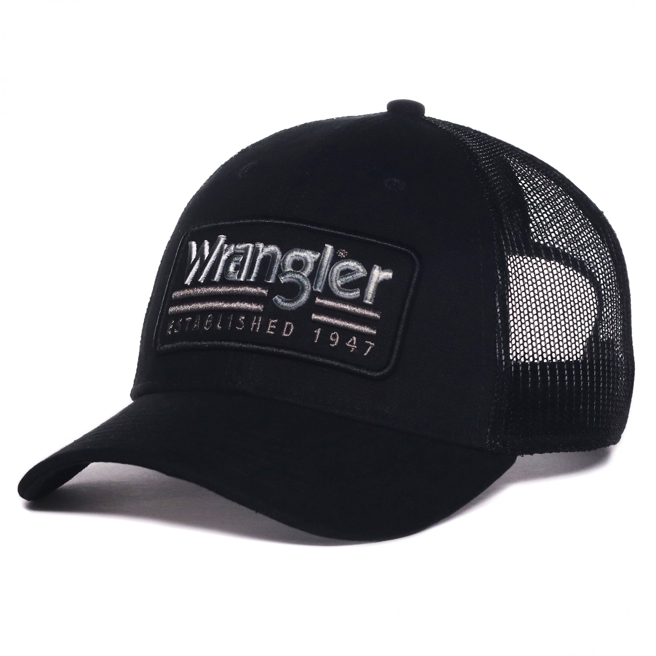 Wrangler Logo Established 1947 Patch Pre-Curved Adjustable Trucker Hat -  