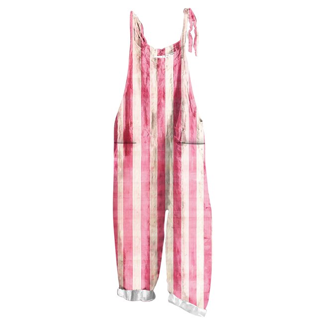 Lenpel Women's Jumpsuits Plus Size Sleeveless Spaghetti Strap Striped Plaid Straight Leg Rompers Causal Loose Overalls with Pockets