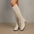thumbnail image 3 of Leather Knee High Boots Womens Fashion Square Toe Wide Calf Tall Riding Booties Chunky Mid Heel Fall Boots, 3 of 9