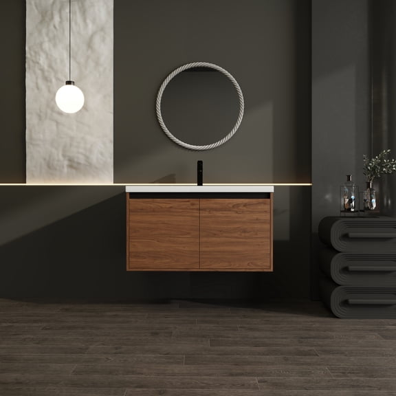 Vanity With Sink LEVISTAR Brown 36 Inch Bathroom Vanity with resin Countertop Sink, 2 Doors Bathroom Cabinet Set,Bathroom Vanity