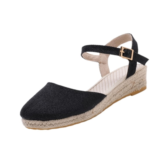 ZACPNCV Women's Espadrille Wedges Closed Toe Canvas Thick Sole Comfort Summer Beach Casual Plus Size
