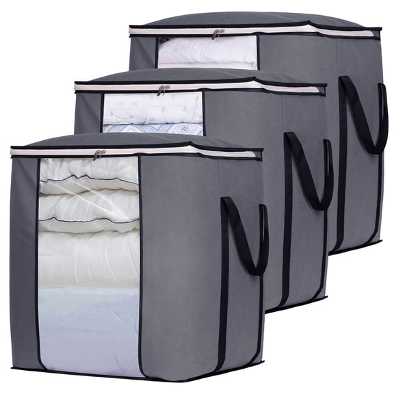 MISSLO 120L Jumbo Clothes Storage Bags Dustproof Zipper Closet Organizer Blanket Storage Bag with Clear Window for Bedding,Comforter,Clothing