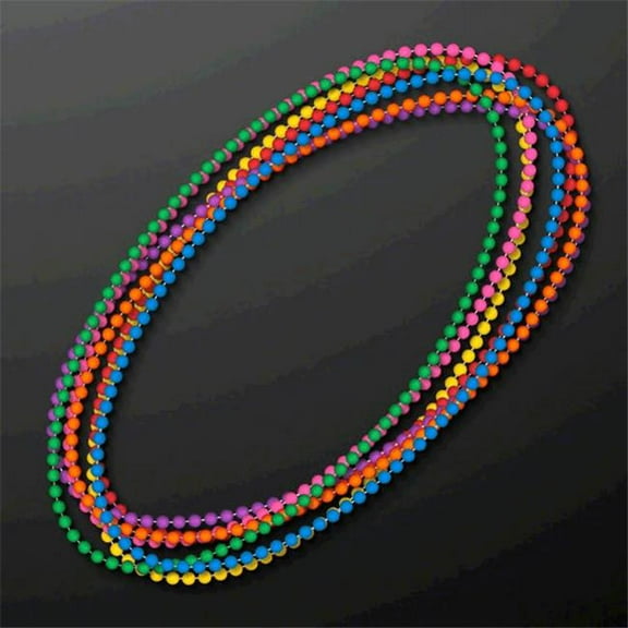Smooth Round Opaque Bead Mardi Gras Necklace, Assorted Color - Pack of 12