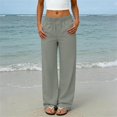 thumbnail image 2 of RFQWOVSR Women's Elastic Waistband Loose Fit Linen Pants with Pockets Casual Summer Beach Trousers M, 2 of 5