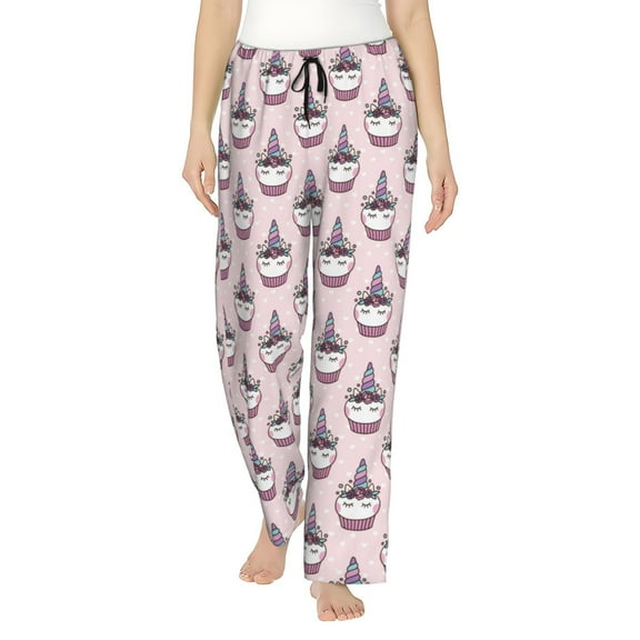 Logiee Cute Cupcake Print Women Pajama Pants,Comfy Pj Bottom with Pockets & Drawstring,Stretch Casual Sleepwear-Small