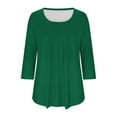 thumbnail image 5 of Women's T-Shirts 3/4 Sleeve Crewneck Solid Color Pleated Split Casual Dressy Blouse, 5 of 6