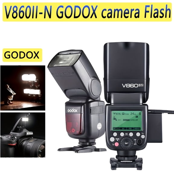 V860II-N TTL 2.4G Camera Flash Speedlite Compatible for Nikon Cameras, 1/8000s High-Speed Sync GN60 with 2000mAh Li-ion Battery, Max 1.5s Recycle Time, 650 Full Power with 20 Filters & Diffuser