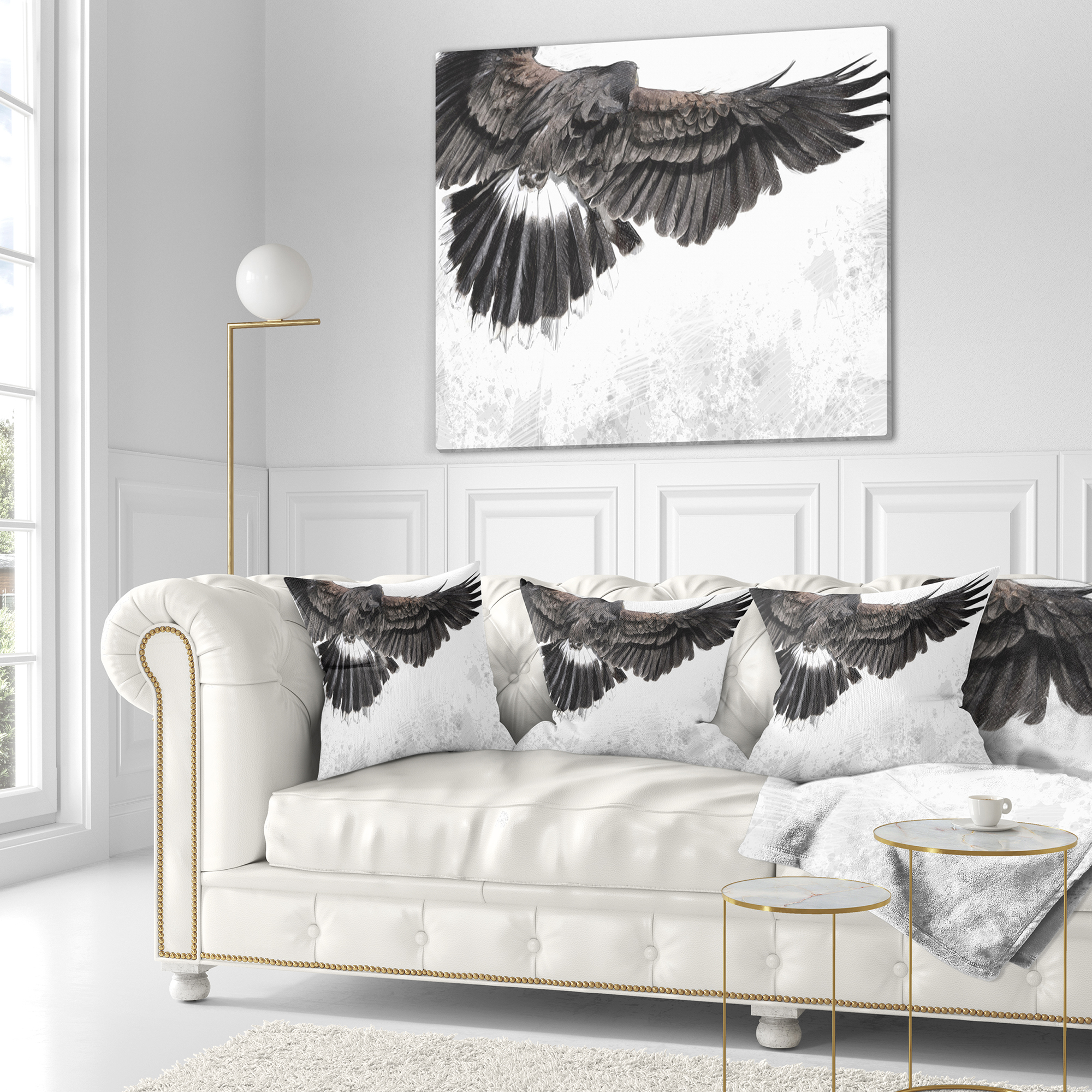 Designart Low flying Eagle Illustration - Animal Throw Pillow - 18x18