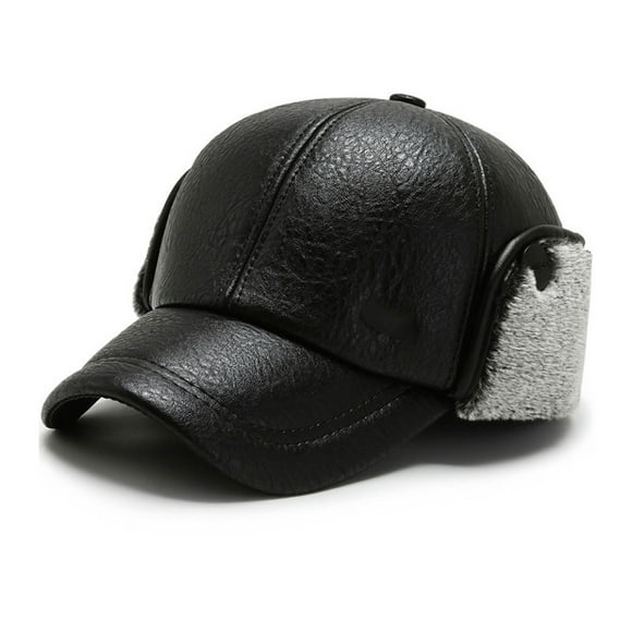 Leather Winter F-ur Hats Windproof Thick Warm Fu-r Inside Dad's Gift Cap Old Men's Ushanka Hat Male Russian Earflap Hat ,Fashion