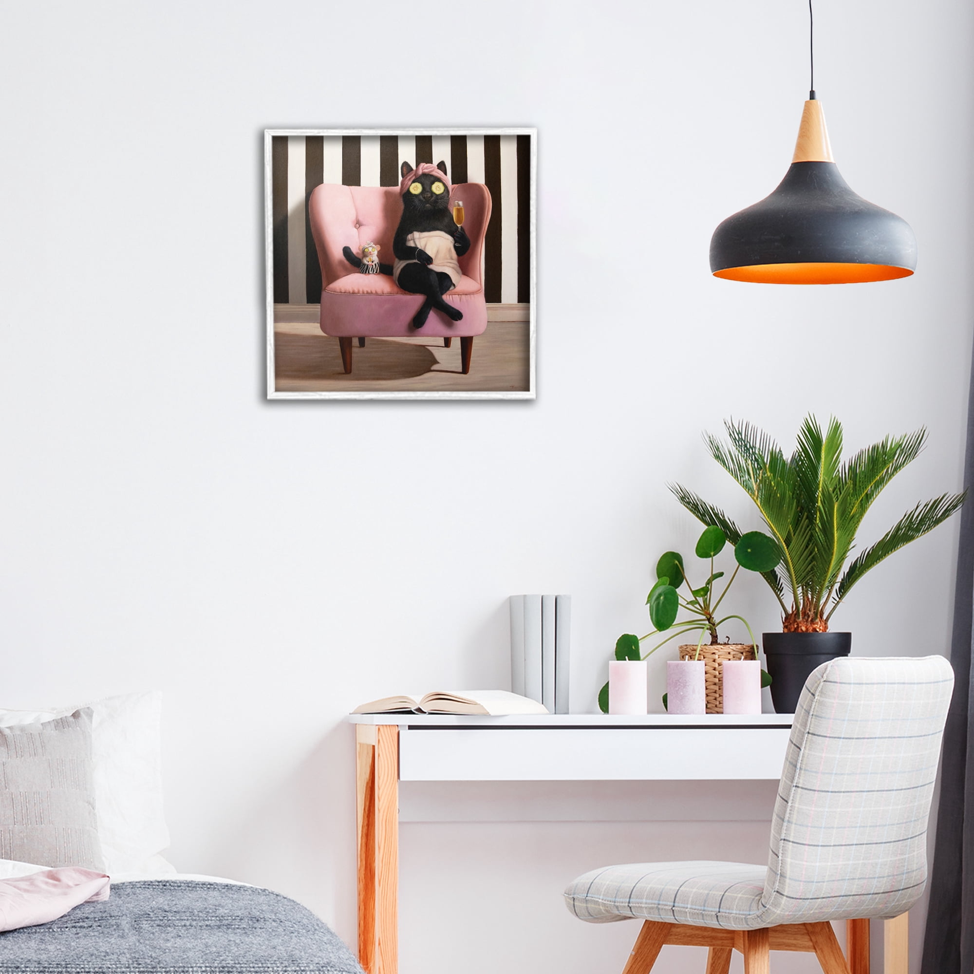 Stupell Industries Pamper Party Cat White Framed Giclee Art, design by Lucia Heffernan