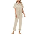 thumbnail image 6 of felwors Womens Pajamas Sets Comfy Cool Feeling Cotton Pajama Set Casual Soft Sleepwear Nightwear Loungewear Beige, XXL, 6 of 8