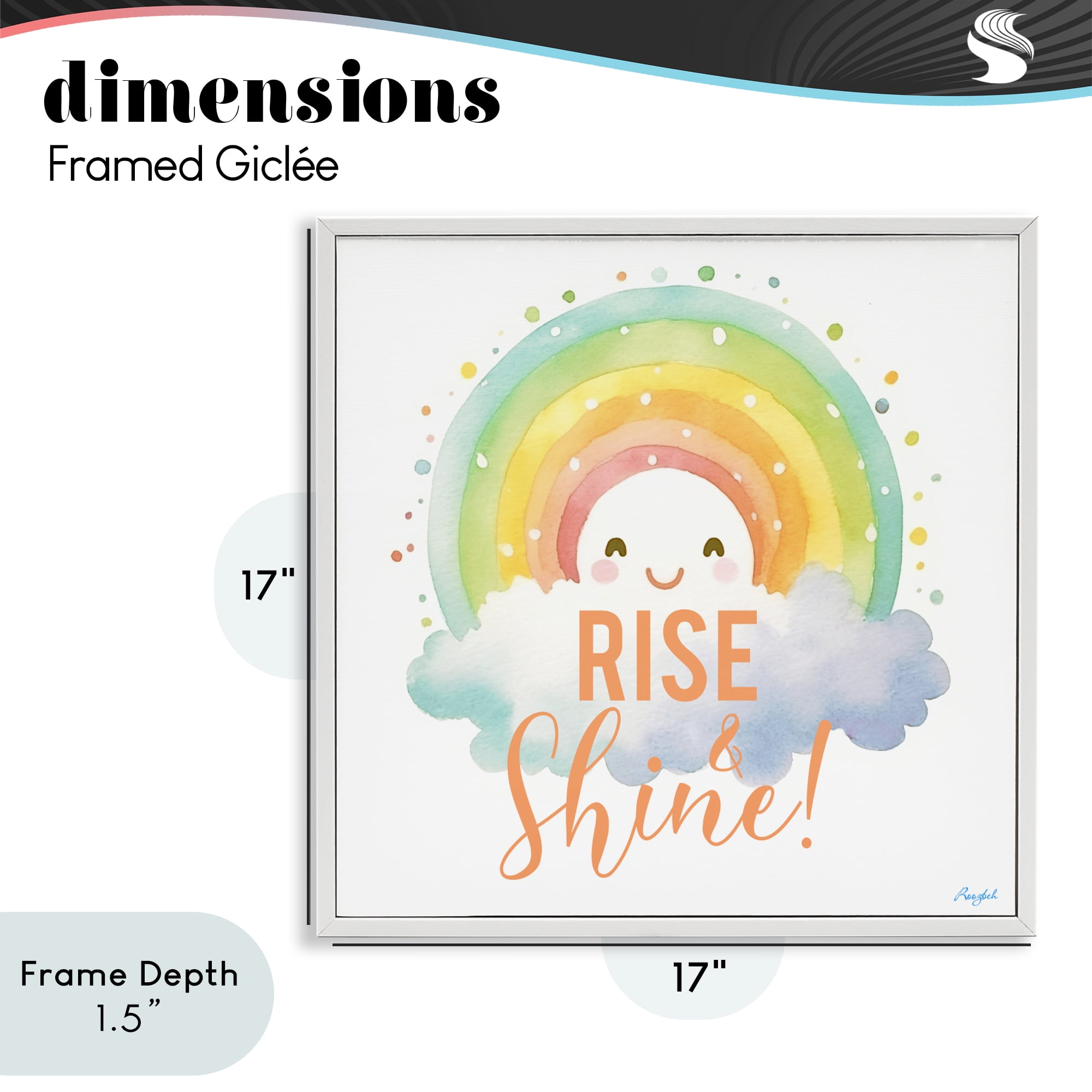 Stupell Industries Rise Shine Happy Rainbow White Framed Giclee Art, design by Roozbeh