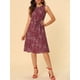 thumbnail image 5 of Vestido midi sin mangas de corte A con cuello en forma de llave y cintura ajustable, estampado de flores, color burdeos, talla 3XL, 5 of 7