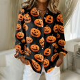 thumbnail image 2 of Delconic Womens Halloween Print Button Down Shirt Long Sleeve Casual Regular Fit Collared Blouse Pumpkin Pattern Top Black L, 2 of 7