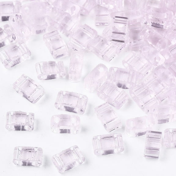 200pcs 2-Hole Transparent Glass Seed Beads Rectangle Pink 4.5~5.5x2~2.5x2mm Hole: 0.5~0.8mm