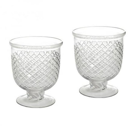 Deco Home Pair of Small Antique Diamond Cut Etched Hurricanes