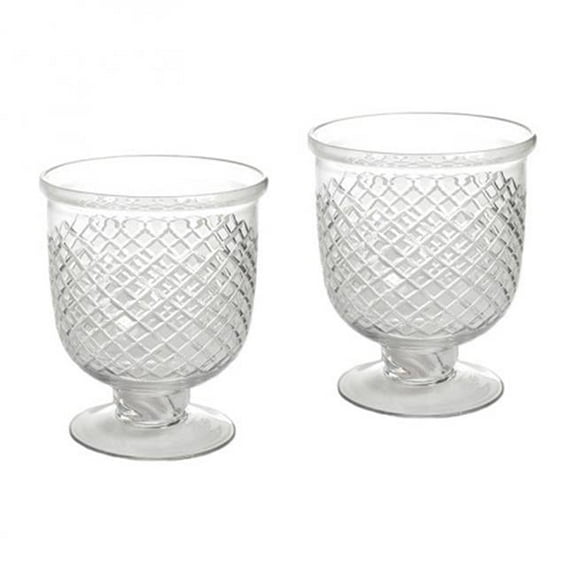 Deco Home Pair of Small Antique Diamond Cut Etched Hurricanes