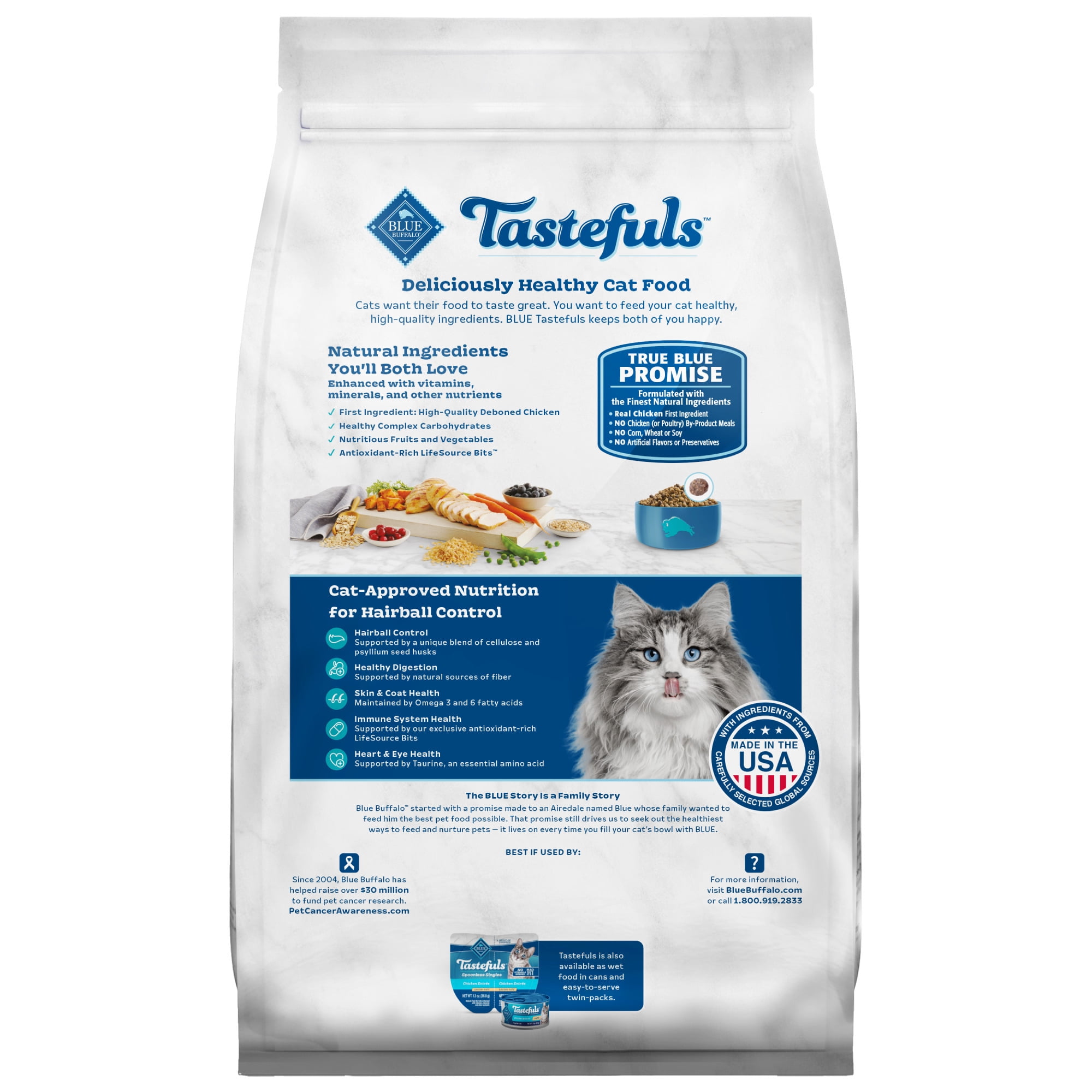 Blue Buffalo Tastefuls Dry Cat Food, Hairball Control, Chicken and Brown Rice, 7-lb. Bag