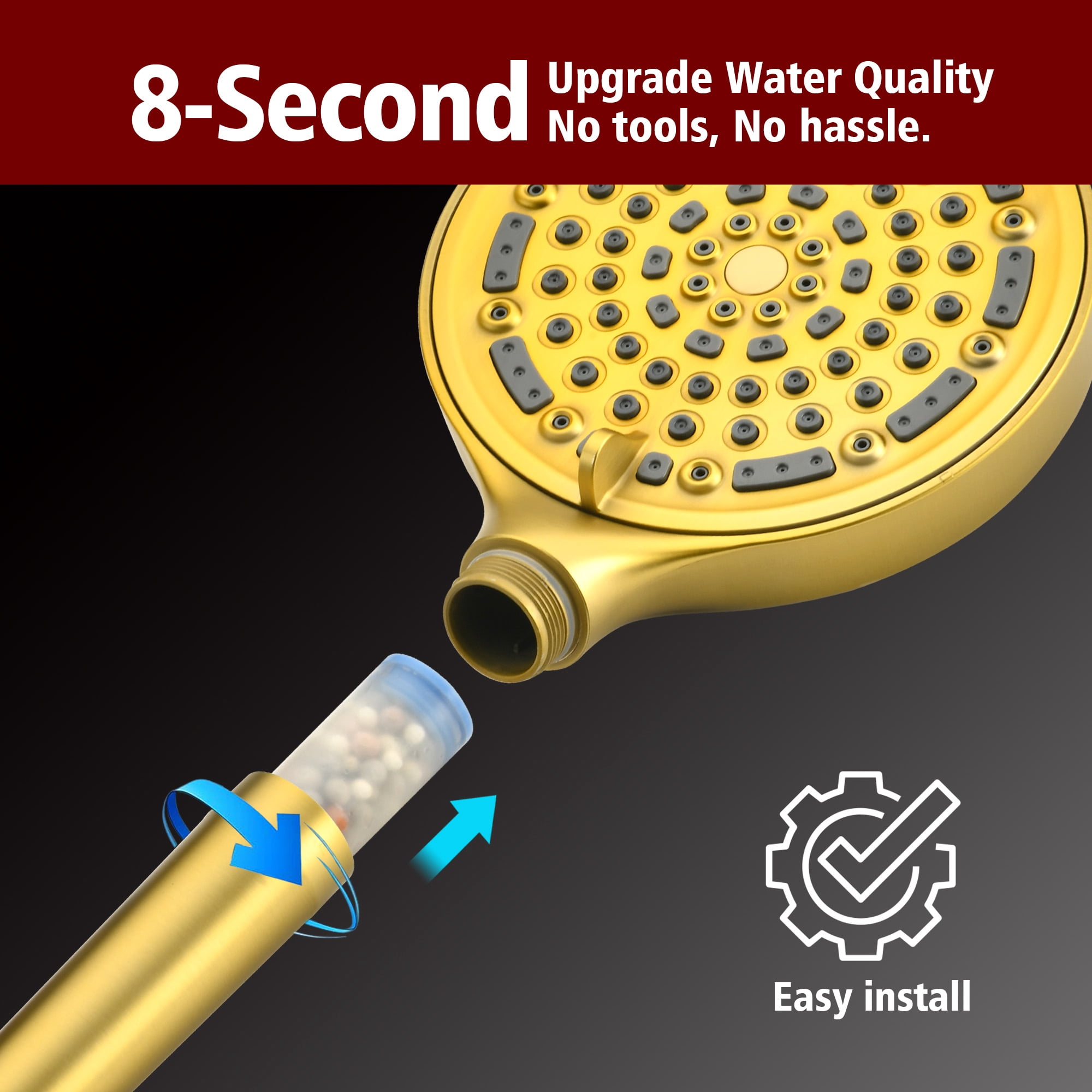 SUMERAIN Brushed Gold Tub and Shower Faucet Set with 6-Spray Filtered Handheld Showerhead, Shower System with Tub Spout