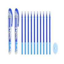 2Pack Erasable Gel Pens with 10 Refills & 1 Eraser, 0.5mm Heat Erasable Pens for Fabric Blue Ink Fabric Markers for Sewing Quilting Planner Writing