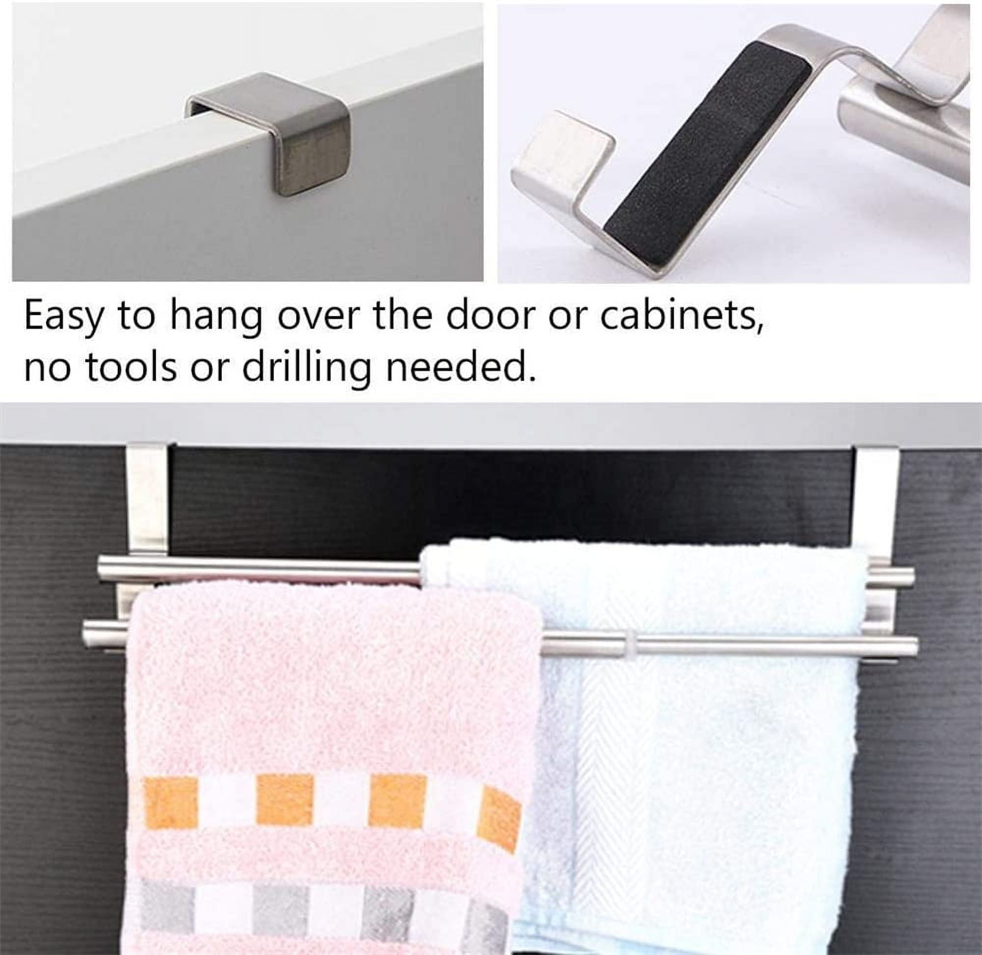 Casewin 1 Pack Cabinet Towel Rails,Adjustable Over Door Towel Rack Sink Towel Holder Stainless Steel Tea Towel Rail Kitchen Bathroom Towel Rack Over Door Cupboard Drawers Anti-Slip