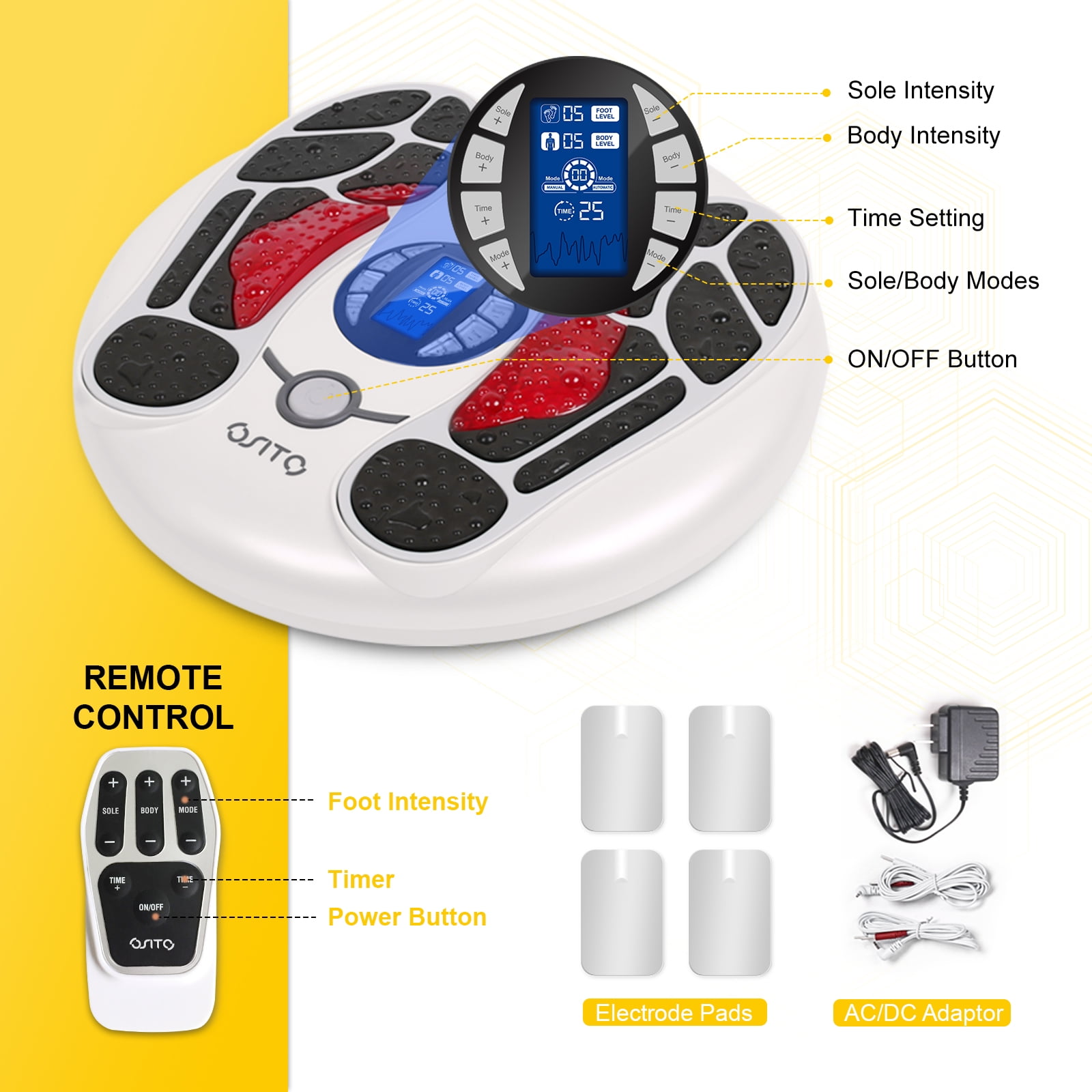 OSITO EMS Foot Massager for Neuropathy, Foot Massager Circulation Stimulator, Foot Massager for Circulation and Pain Relief, 25 Modes 99 Intensities, Ideal for Women/Men
