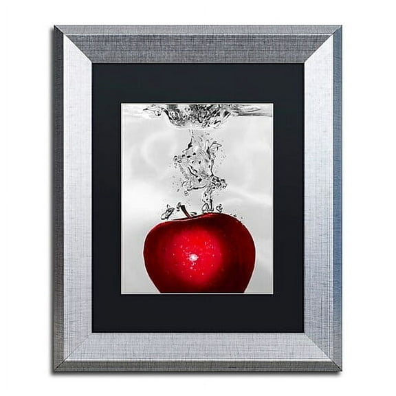 Trademark Fine Art "Red Apple Splash" Canvas Art by Roderick Stevens Black Matte, Silver Frame