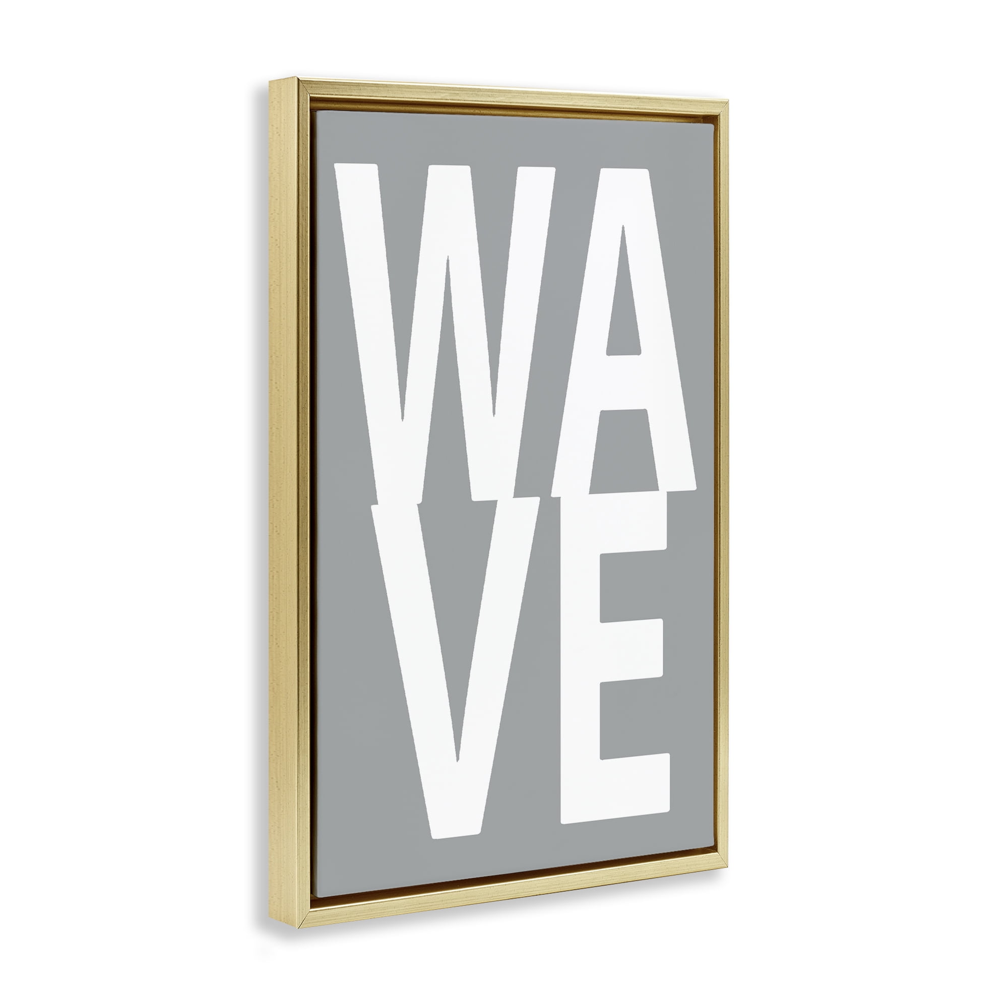 Stupell Industries Wave Word on Grey Typography Painting Gold Floater Framed Art Print Wall Art, 21 x 31