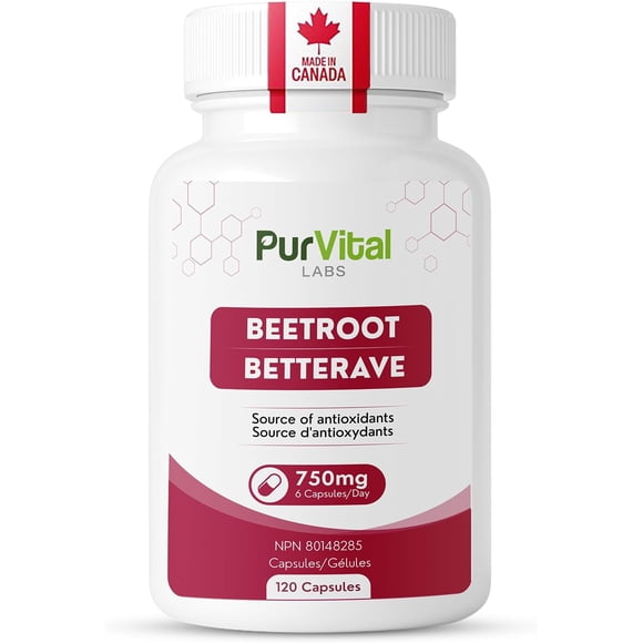 PURVITAL LABS Capsules de Betterave 750 Mg (Fabriqué au Canada) - 120 Capsules (Lot de 1)