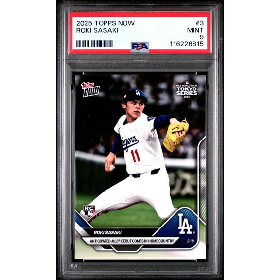 Graded 2025 Topps Now Roki Sasaki #3 Rookie RC Baseball Card PSA 9 Mint
