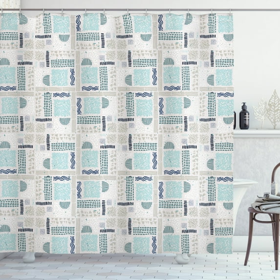African Shower Curtain, Folkloric Geometric and Abstract Shapes From Ancient Timeless Cultural Heritage, Fabric Bathroom Set with Hooks, 69W X 70L Inches, Multicolor, by Ambesonne