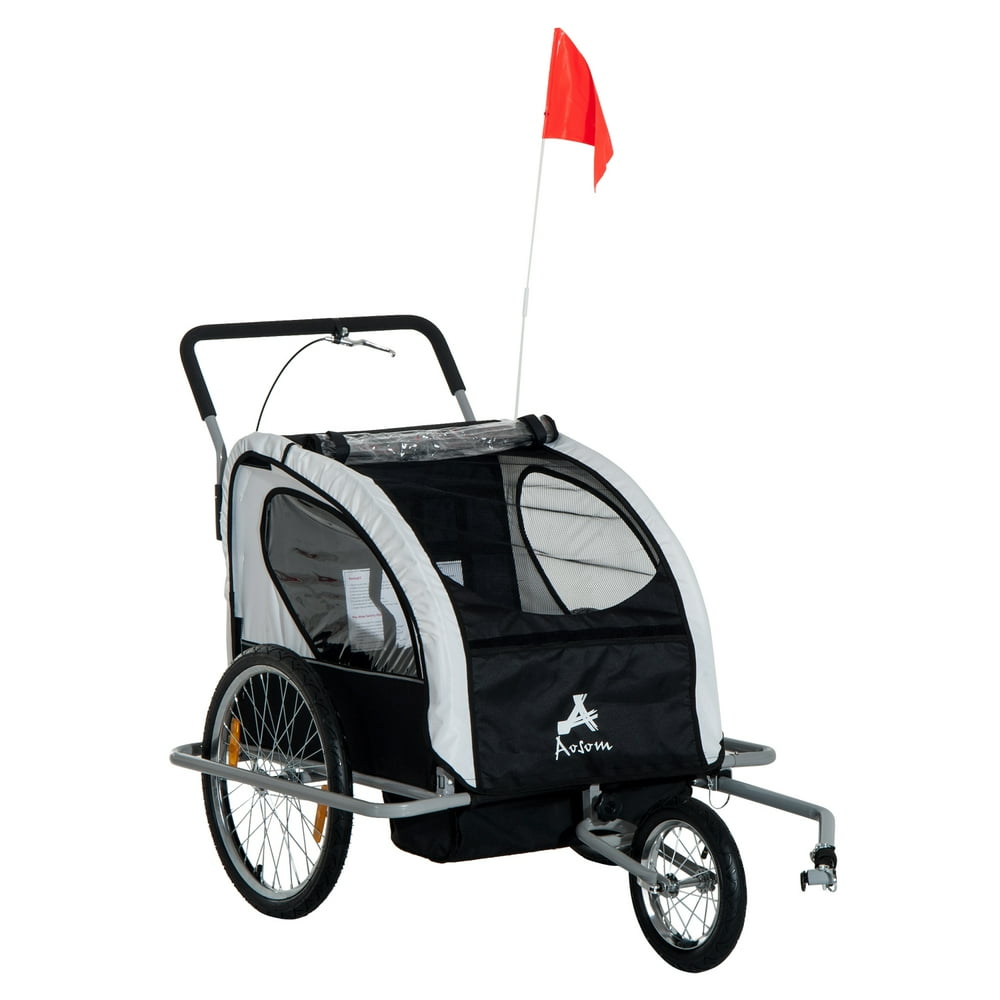 Aosom Elite 2In1 ThreeWheel Bicycle Cargo Trailer & Jogger for Two Children with 2 Safety