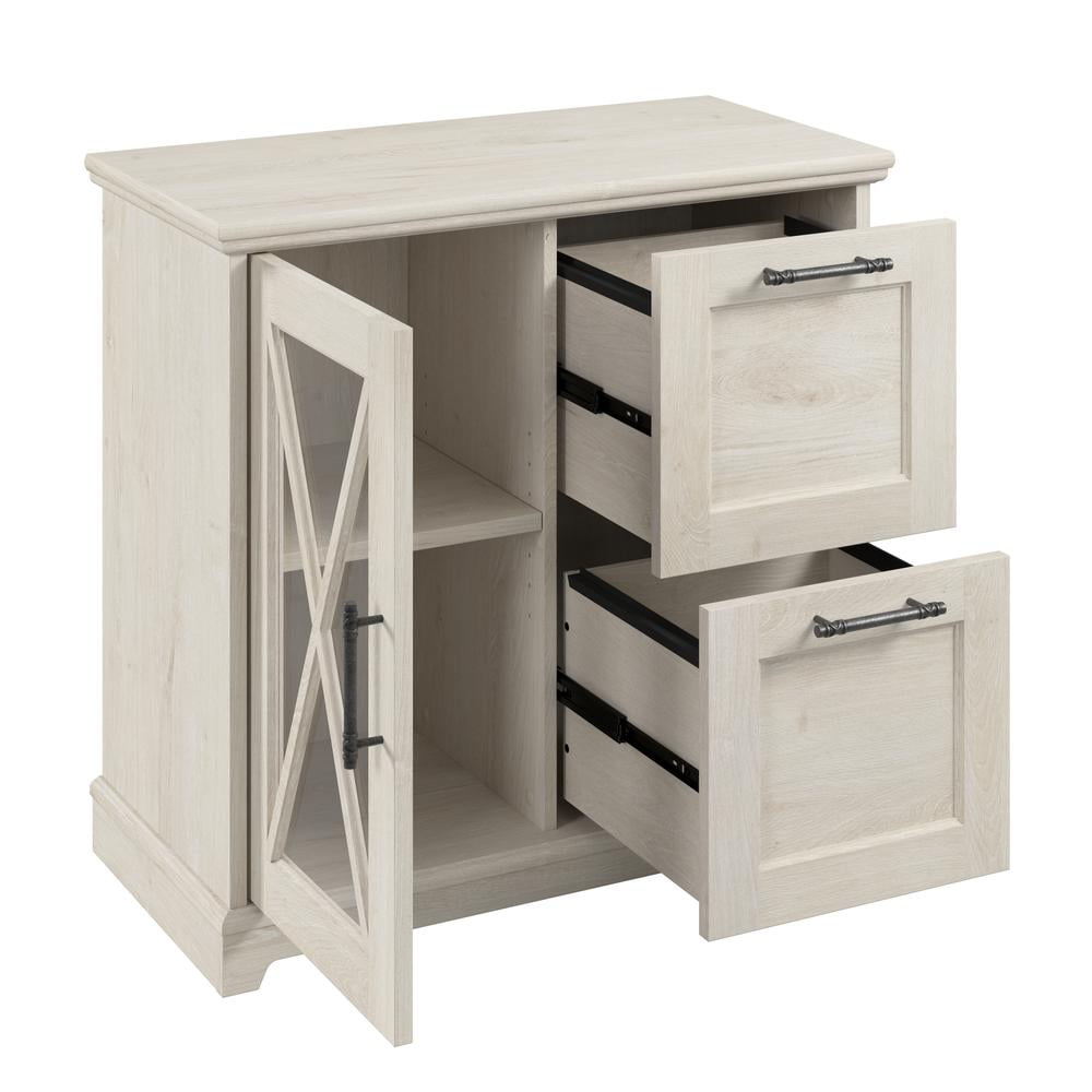 Bush Furniture Lennox Farmhouse 2 Drawer Lateral File Cabinet with Shelves in Linen White Oak