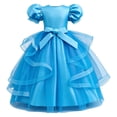 thumbnail image 3 of JAJAHO Elegant Girls Evening Dress Satin Lace Trim Puff Short Sleeve Beaded Appliques Maxi Ball Gown Flower Girl Dress For Wedding Party Prom 4-14Y, 3 of 8