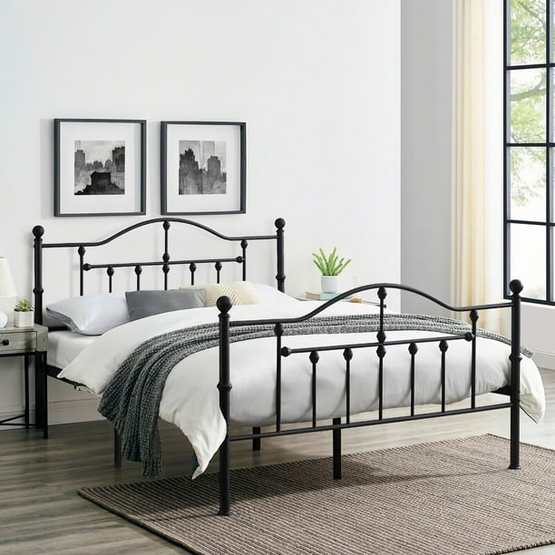 VECELO Black Platform Metal Bed Frame with Vintage Victorian Style