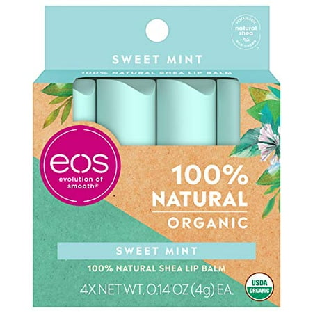 eos Natural & Organic Stick Lip Balm - Sweet Mint | Certified Organic & 100% Natural | Deeply Hydrates and Seals in Moisture | 0.14 oz | 4-Pack