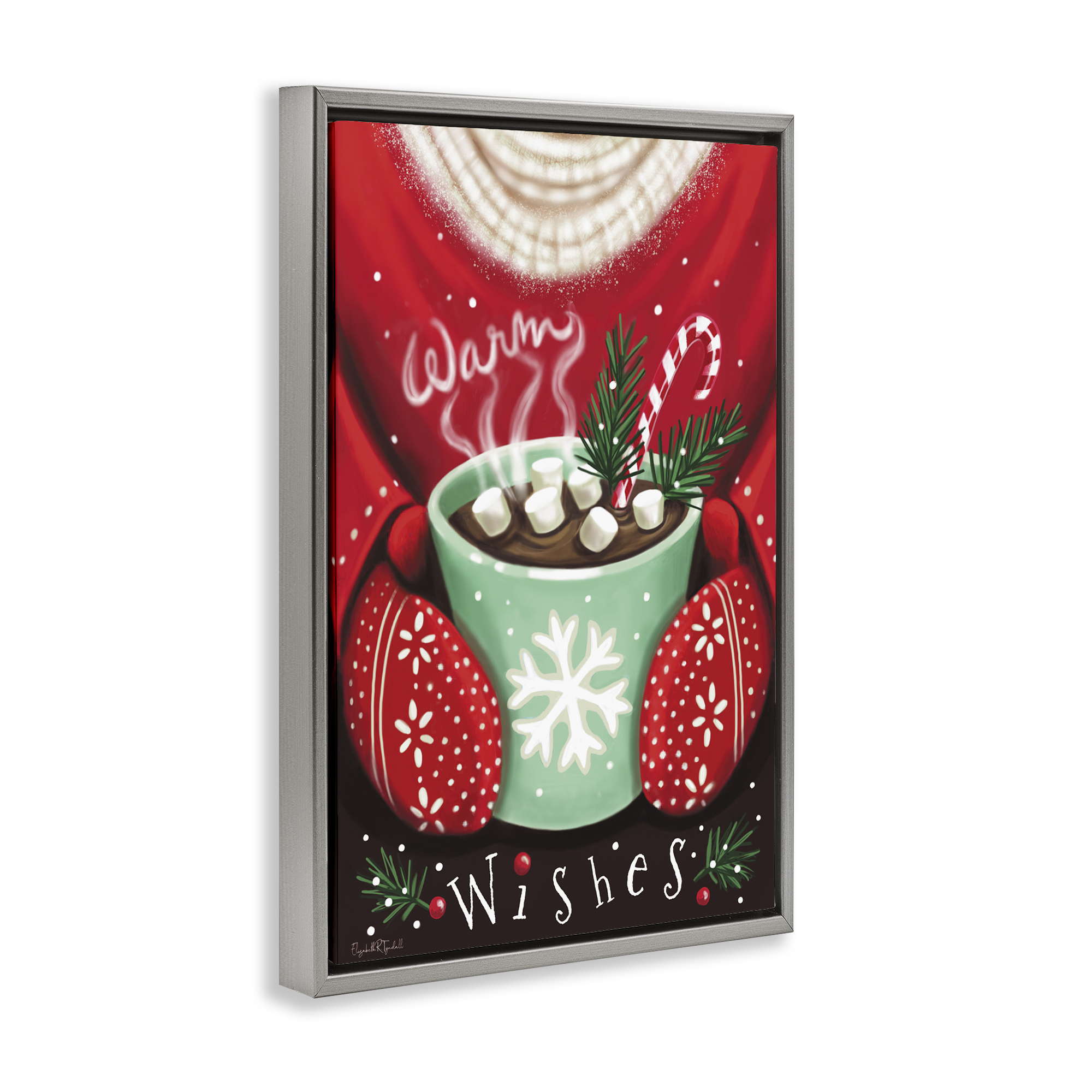 Stupell Industries Warm Wishes Hot Cocoa Holiday Painting Gray Floater Framed Art Print Wall Art, 21 x 31
