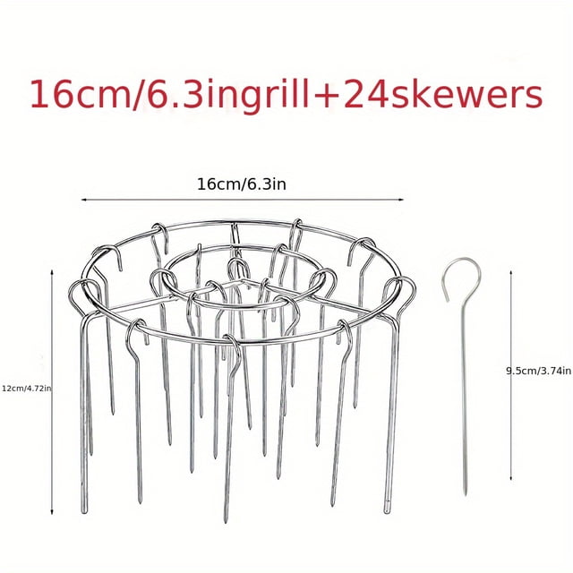 HLONK 48-Barbecue Rack for Air Fryer 24-Bar Stainless Steel Vertical Skewer Grill Kitchen and Home Oven Meat Roasting Rack