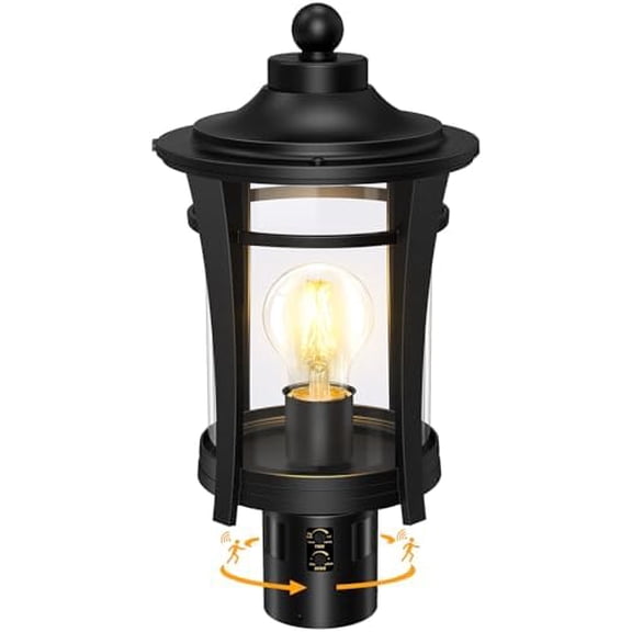 Motion Sensor Outdoor Post Lights,360°Detection Dusk to Dawn Lamp Posts Light Fixture with 3 Modes,Black Aluminum Hardwired Outside Pole Lantern for Garden,Driveway,Patio,Waterproof,E26 Base