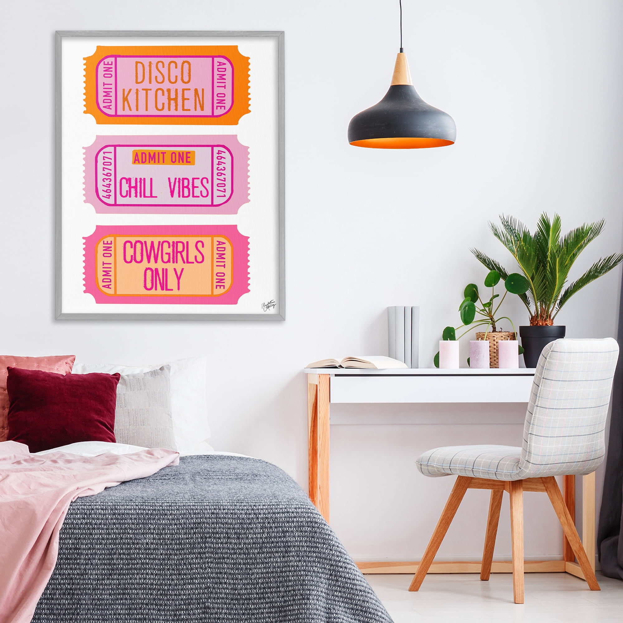 Stupell Industries Disco Cowgirl Ticket Phrases Gray Framed Giclee Art, design by Elizabeth Medley