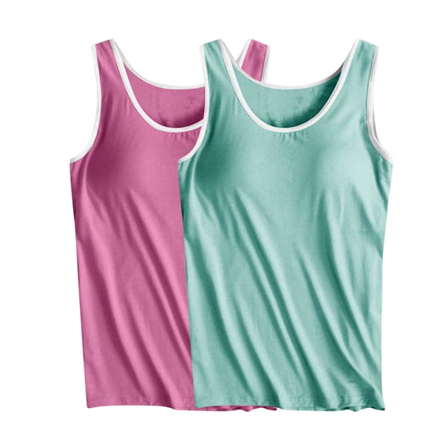 TIMIFIS Vert 2 Pcs Débardeurs Color Block pour Femmes Confortables d'Entraînement Yoga Débardeurs d'Été Col Rond Sans Manches avec Soutien-Gorge Intégré Coussinet Camisole Tenue de Détente
