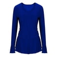 thumbnail image 7 of Women's Mid Sleeve Shirt - Smart Casual Blouse with Elastic Hem & Round Neck, Wrinkle-Resistant Work Tops, Ladies Short Sleeve Office Shirt, Solid Color,Blue - L, 7 of 7
